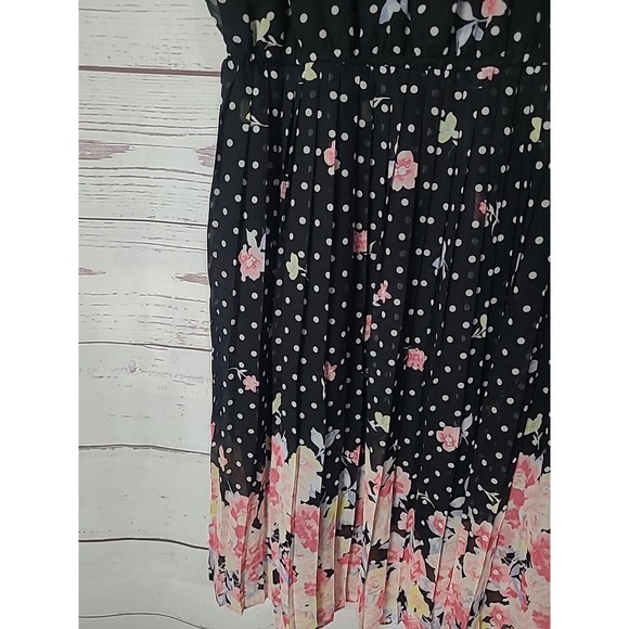 ELLE Black Floral Print Pleated Beach Vacation Cruise Midi Dress Womans Large - Picture 4 of 6